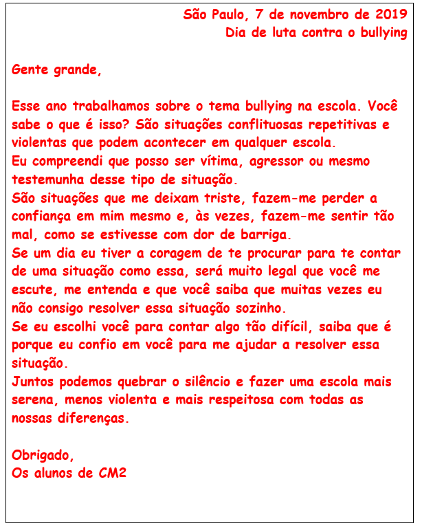 Oficinas de sensibilização contra o bullying